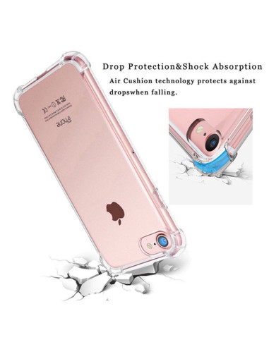 iPhone 8 stöttåligt skal i TPU, visat bakifrån med fokus på kameraskydd och förstärkta hörn