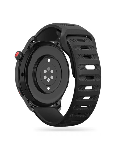 Baksidan av det svarta Titan's Grip klockarmbandet med detaljerad design och ventilationshål