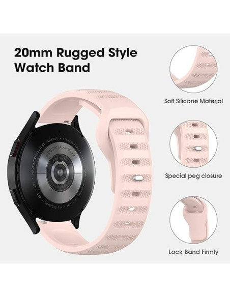 Rosa Titan's Grip 22mm armband med specialfäste, monterat på en smartwatch från sidan