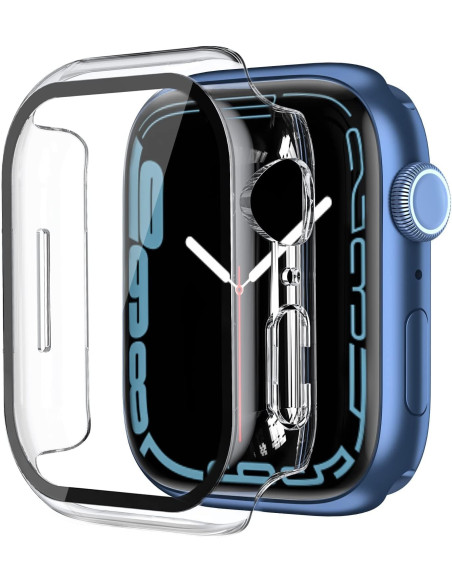Transparent 2in1 skal med 9H härdat glas monterat på Apple Watch 45mm