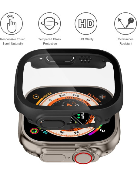 2in1 Stötdämpande Skal 9H Härdat Glas Apple Watch Ultra 1/2 (49mm) - Svart
