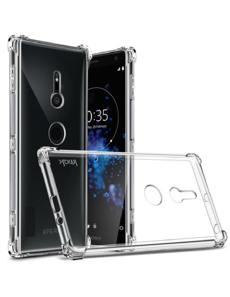 Transparent TPU-skal för Xperia XZ2 med förstärkta hörn, monterat på telefon