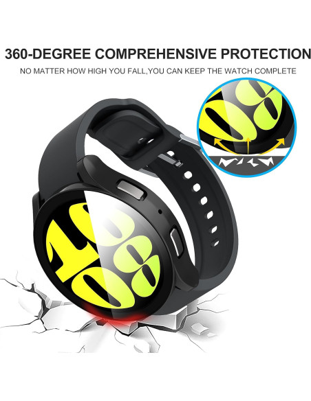 2in1 Stötdämpande Skal 9H Härdat Glas Galaxy Watch 6 44mm - Svart