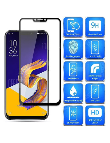 Framifrån vy av härdat glas för Zenfone 5 & 5Z med 2.5D design och 9H hårdhet