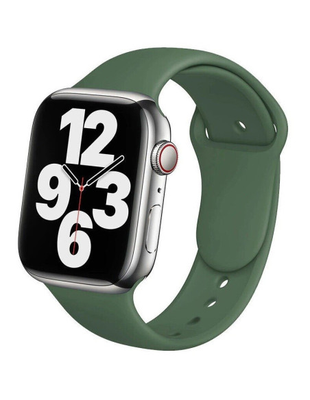 Grönt silikonarmband för Apple Watch 38/40/41mm, monterat på klocka med stor urtavla