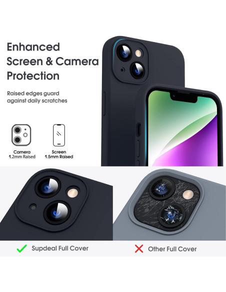 Detaljvy av mattsvart gummiskal för iPhone 13 med kameraskydd och upphöjda kanter