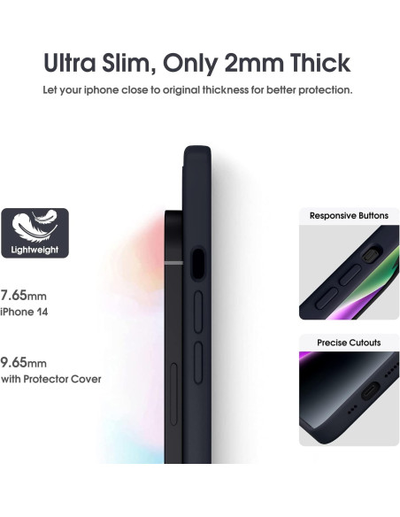 Mattsvart gummiskal för iPhone 13 med kameraskydd, visat från sidan med fokus på knappar och utskärningar