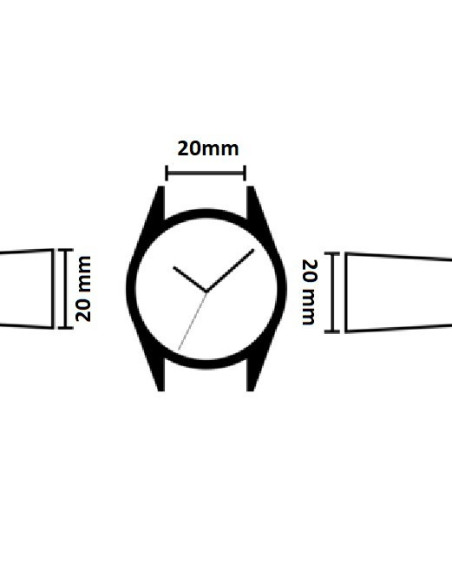 Måttskiss av klockarmbandets 20mm fäste, med fokus på design och dimensioner