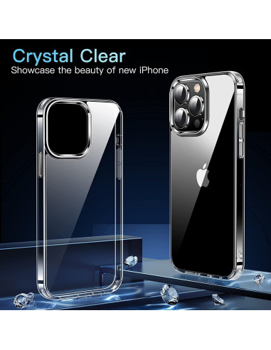 Framifrån vy av transparent skal för iPhone 11-15 som visar tydlig design och passform
