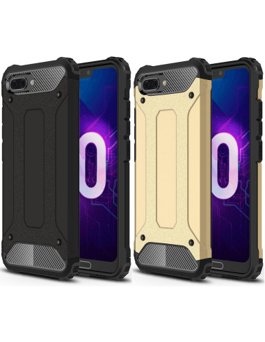 Stöttåligt SlimArmor-skal för Huawei Honor 10 i svart och guld, visat från sidan