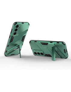 Grönt stöttåligt skal för Samsung S24 med kickstand, sett från sidan 2
