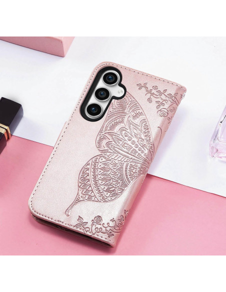 Samsung S24 Plånboksfodral PU-Läder 4-FACK Motiv Fjäril