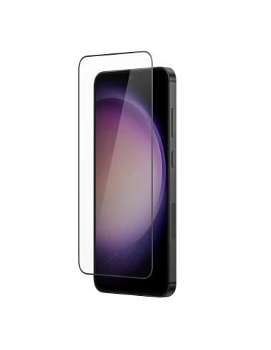Härdat glas för Samsung S24, visat från sidan med 2.5D design som följer skärmens form