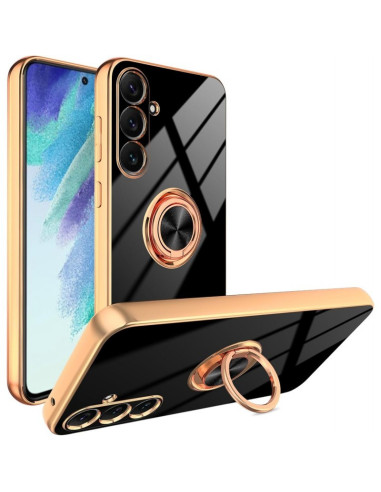 Svart skal med ringhållare för Samsung S24 Plus, sett framifrån med reflektioner