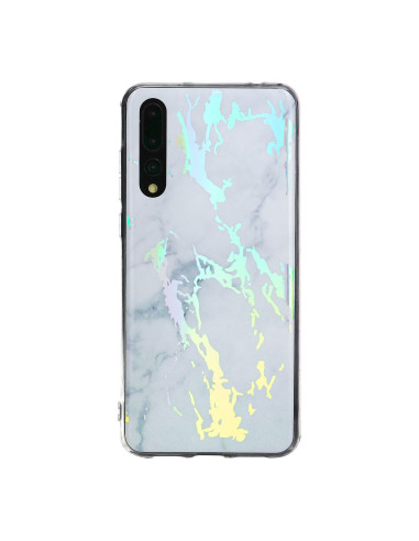 Närbild av Huawei P20 Pro marmorskal med ljusa marmoreringar och glansig yta