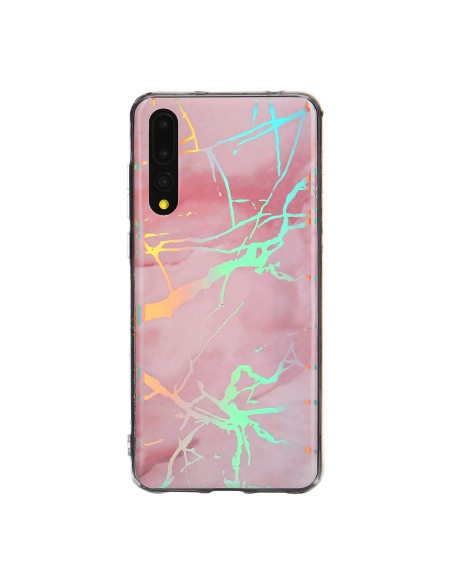 Sidovy av Huawei P20 Pro marmorskal med rosa marmorering och glansig finish