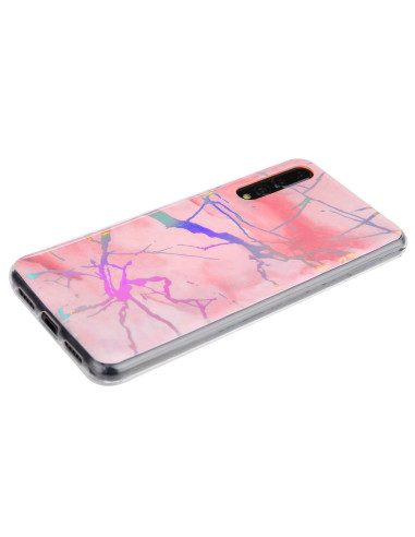 Sidovy vy av Huawei P20 Pro marmorskal med rosa och lila marmorering samt glansig yta