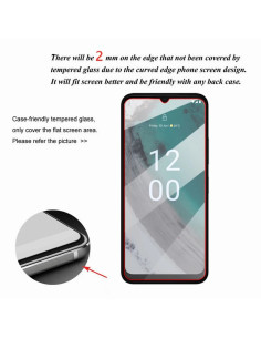 Härdat glas för Nokia C32 sett framifrån, med tydlig visning av skärmdisplayen 2