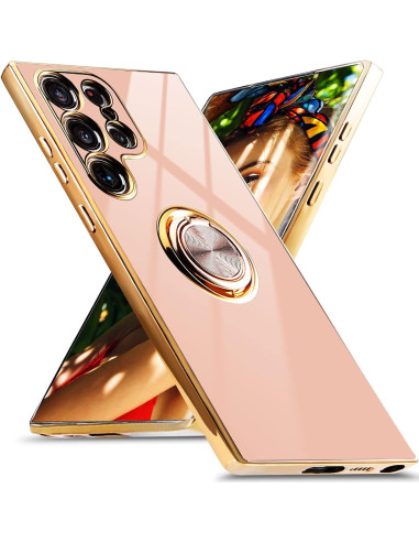 Samsung S24 Ultra Elegant &amp; Stöttåligt Skal med Ringhållare Flawless - Roseguld