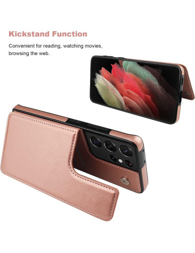 Samsung S24 Ultra Stöttåligt Skal Korthållare 3-FACK Flippr - Roseguld