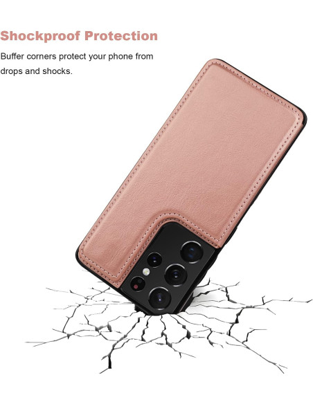 Samsung S24 Ultra Stöttåligt Skal Korthållare 3-FACK Flippr - Roseguld