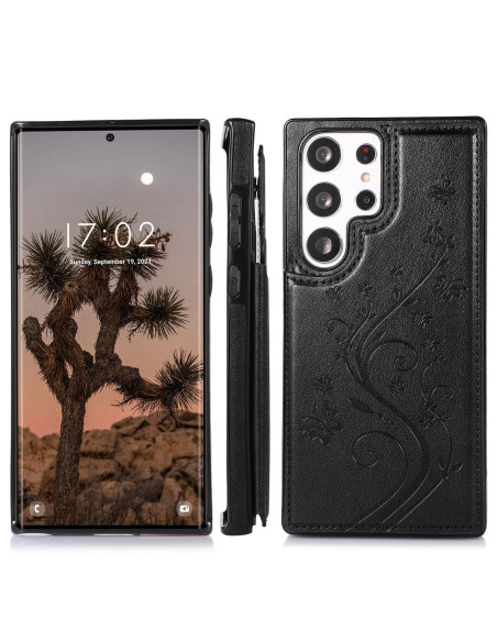 Samsung S24 Ultra Stöttåligt Skal Korthållare 3-FACK Flippr V2 - Svart
