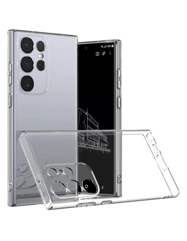Genomskinligt TPU-skal för Samsung S24 Ultra med monterad telefon och tydlig kamerautskärning