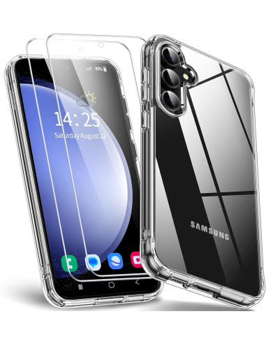 Transparent 3in1-skal för Samsung S24 Plus med härdat glas och skyddande kanter