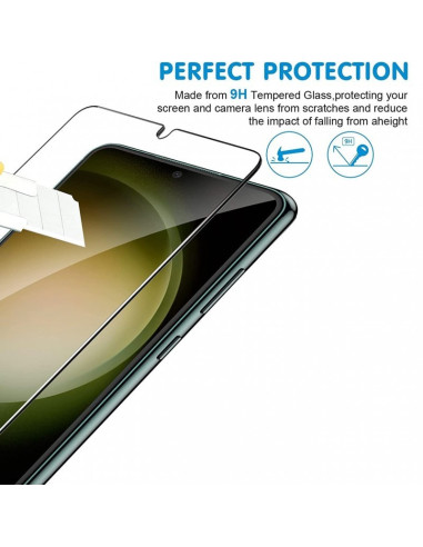 Närbild av stöttåligt 3in1-skal för Samsung S24 Plus med fokus på skärmskyddets passform