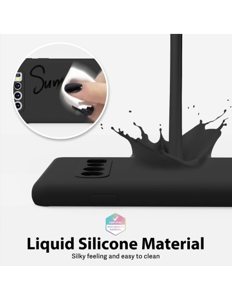 Närbild av mattsvart gummiskal för Samsung S10e med fokus på kameraskydd och materialdetalj