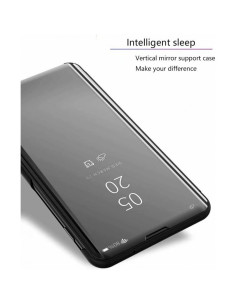 Framifrån vy av svart flipfodral för Samsung A25 5G med klart fönster 2