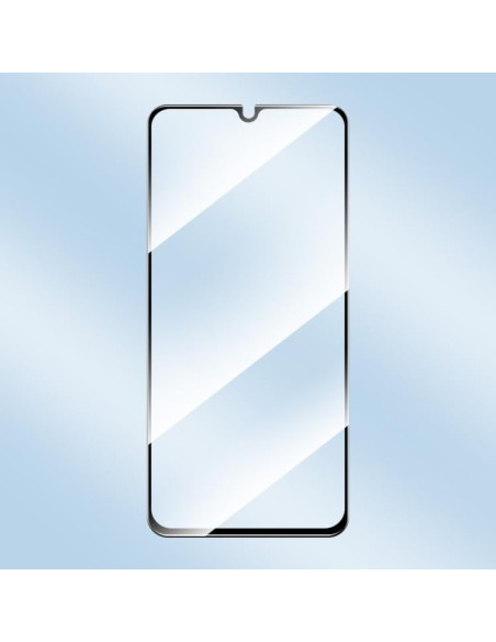 Transparent härdat glas för Samsung A35 5G, visat framifrån med reflektioner och skärmskyddets konturer