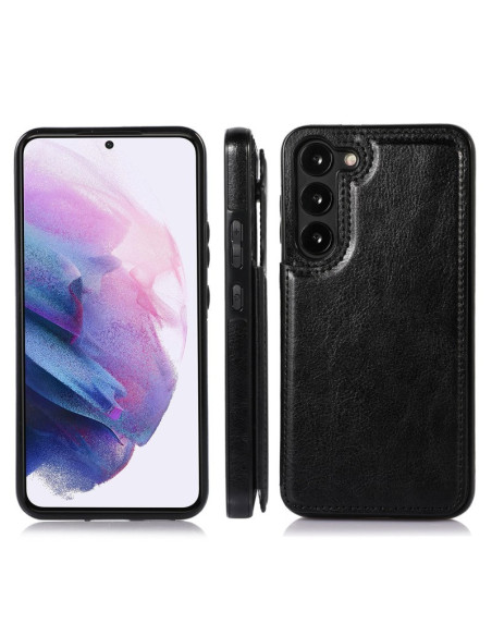 Svart flip-skal för Samsung A55 5G, visat från sidan med korthållare och knappar