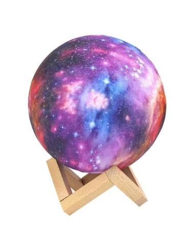 3D Mån Nattlampa med färgglad galaxdesign på träställning