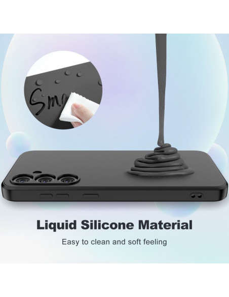 Översikt av mattsvart silikon skal för Samsung A55 5G med fokus på det flytande silikonmaterialet