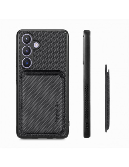 Samsung A55 5G skal med magnetisk korthållare, visat från sidan för att framhäva korthållarens placering