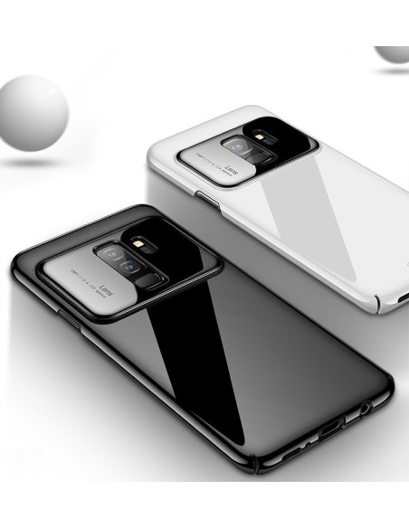 Samsung S9 Ultratunnt Stötdämpande Skal i vitt, sett från sidan med en svart variant i bakgrunden