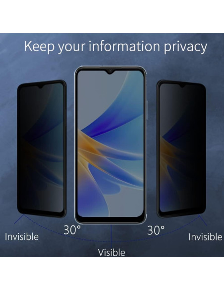 Motorola Moto E13 Privacy härdat glas som visar skärmskyddets effekt på synlighet från olika vinklar