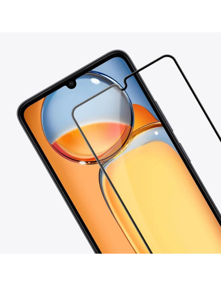 Xiaomi Redmi 13C 4G härdat glas, visat i närbild med skärmskyddets konturer och telefonens skärm i bakgrunden