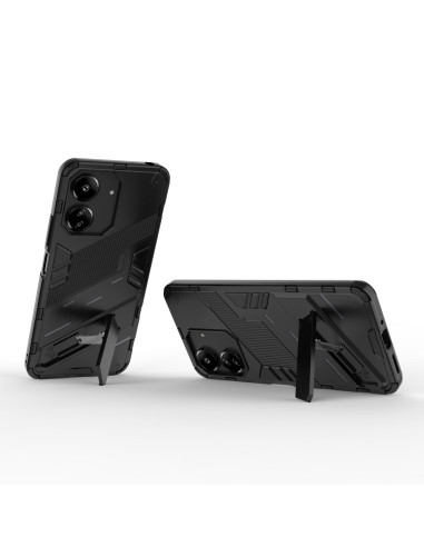 Svart stöttåligt skal för Xiaomi Redmi 13C med kickstand, visat bakifrån med stativ i upprätt läge