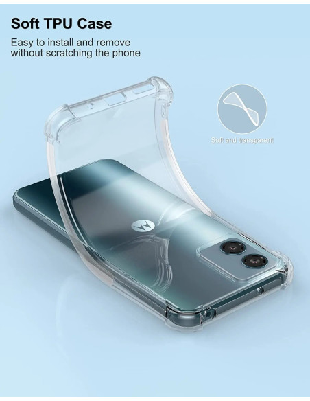 Transparent TPU-skal för Motorola G04 och G24, visat från sidan med telefonen delvis inskjuten