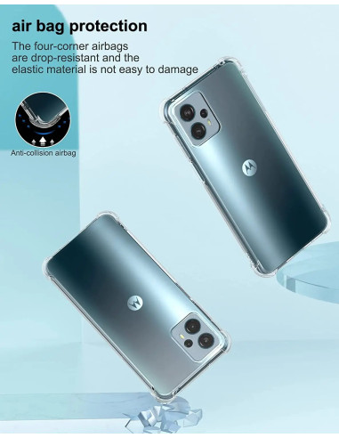 Motorola G04 / G24 skal i transparent TPU, visat i en dynamisk vy med fokus på de förstärkta hörnen och kameran