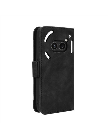 Svart plånboksfodral i PU-läder för Nothing Phone 2a, sett snett framifrån med stängd vy