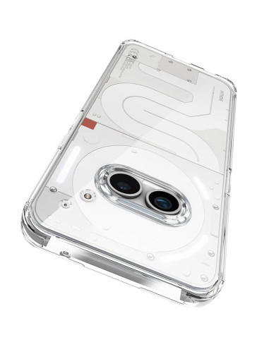 Transparent skal för Nothing Phone 2a med förstärkta hörn, sedd bakifrån med kamerautskärning
