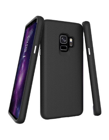 Stöttåligt mesh-skal för Samsung S9 Plus, sett från sidan och baksidan