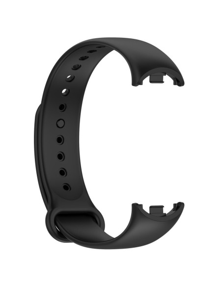 Svart silikonarmband för Xiaomi Mi Smart Band 8, sett från sidan med detaljerad fästanordning