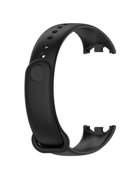 Svart silikonarmband för Xiaomi Mi Smart Band 8, sett från sidan med fäste och hål för justering