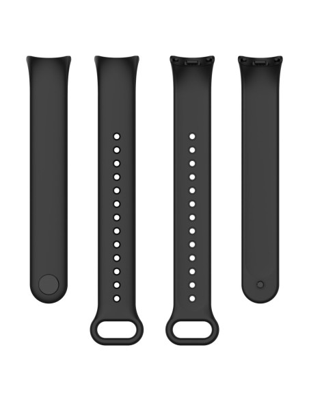 Svart silikonarmband för Xiaomi Mi Smart Band 8, visat från flera vinklar med justeringshål
