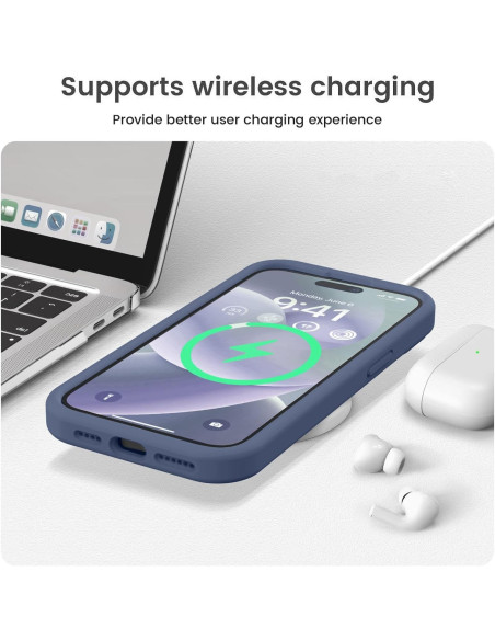 iPhone 14 Pro Gummibelagt Skal med Kameraskydd Liquid V2 - Marinblå